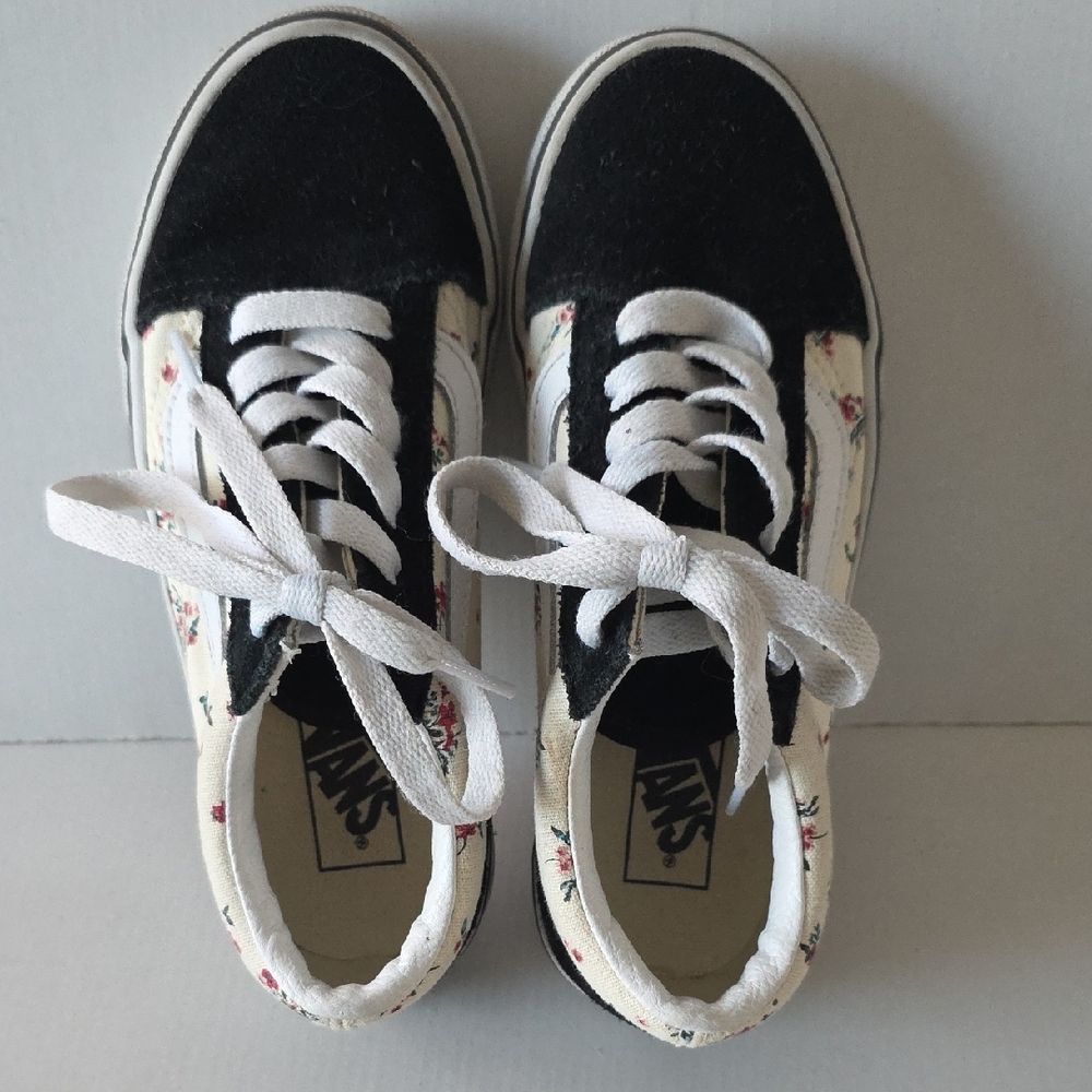 Vans Kids Black and White Floral Sneakers